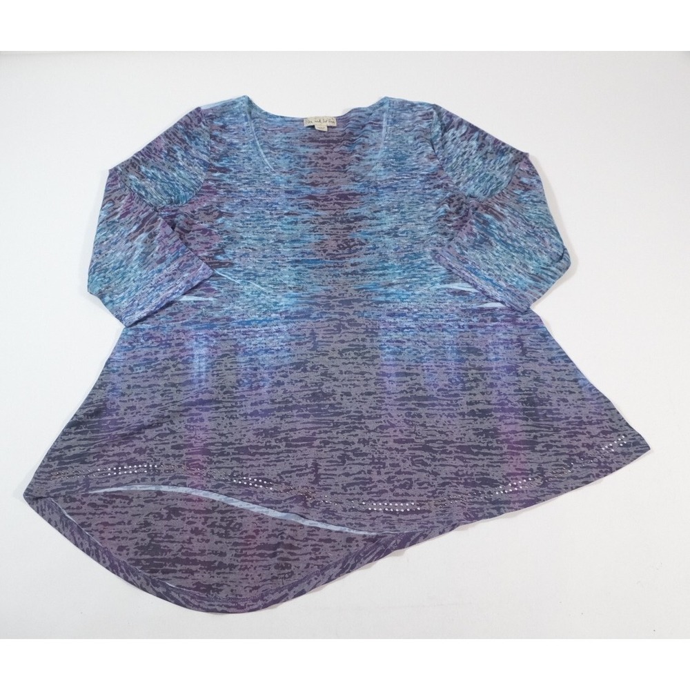 Live And Let Live Tunic Womens Large Purple Blue Abstract  Rhinestone